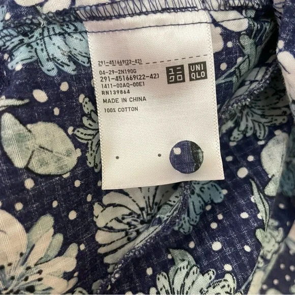 Uniqlo x Paul & Joe Navy Blue Floral Button Down Puff Sleeve Tiered Dress Size M - Picture 6 of 16